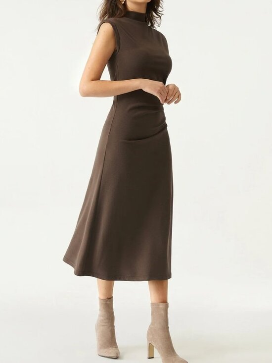 OGL Dresses & Skirts - OGL Cocoa Brown Mockneck Drapey Midi Dress Medium NWT